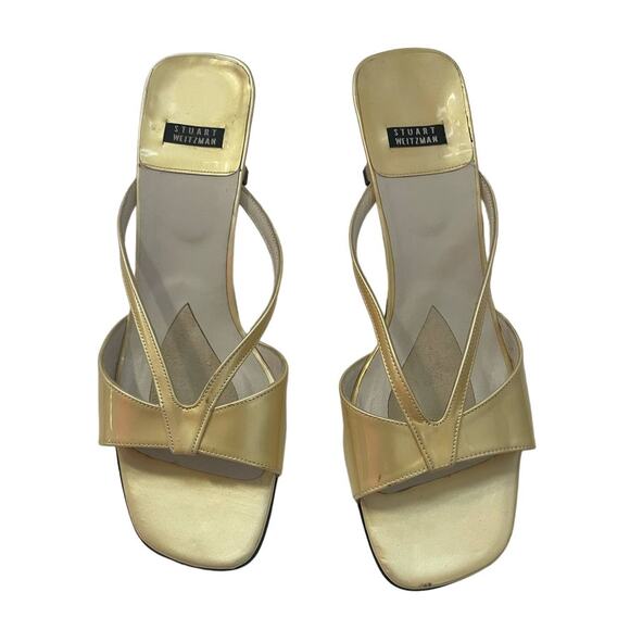 Stuart Weitzman Yellow Patent Leather Slip on Sculptural Wedge Mules Size 7.5 - Picture 4 of 7